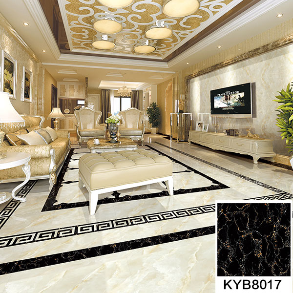02888集团电子游戏大理石瓷砖：黑金花KYB8017地面铺贴成效图