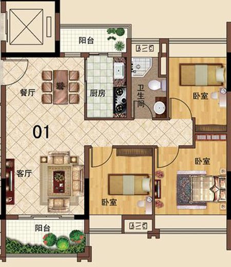 888集团电子游戏瓷砖利用成效：大沥碧桂园·华府01户型装建成效鉴赏